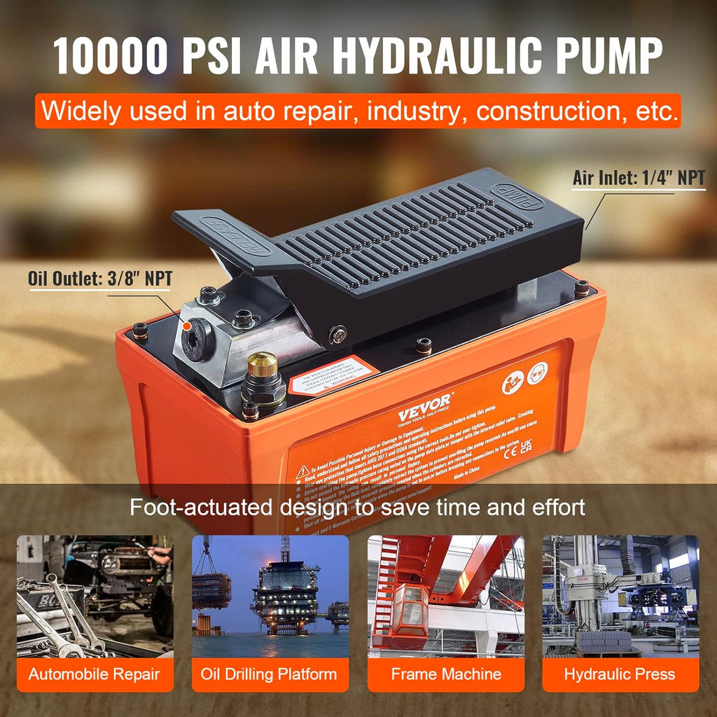 VEVOR Air Hydraulic Pump 10000 PSI Foot Actuated for Auto Body Frame Machines W43688