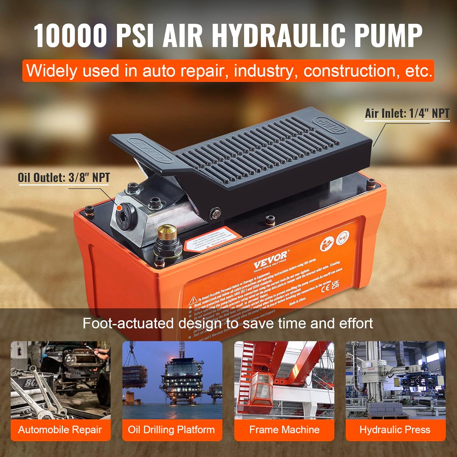 VEVOR Air Hydraulic Pump 10000 PSI Foot Actuated for Auto Body Frame Machines W43688