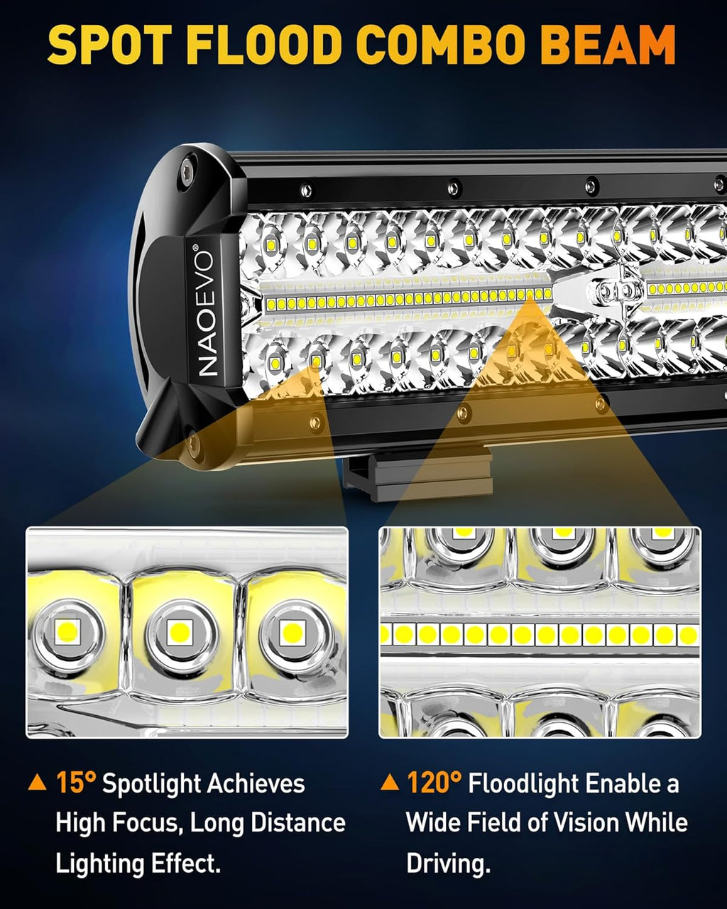 NAOEVO 12 Inch LED Light Bar and 4 Inch LED Pod Lights for Truck Car UTV ATV Jeep Boat C258