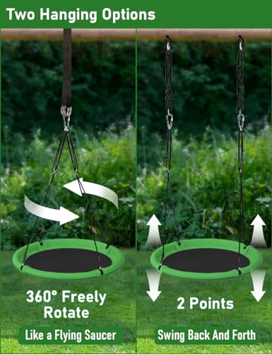 24 Inch Saucer Tree Swing Set for Kids & Adults, Green & Black S50676