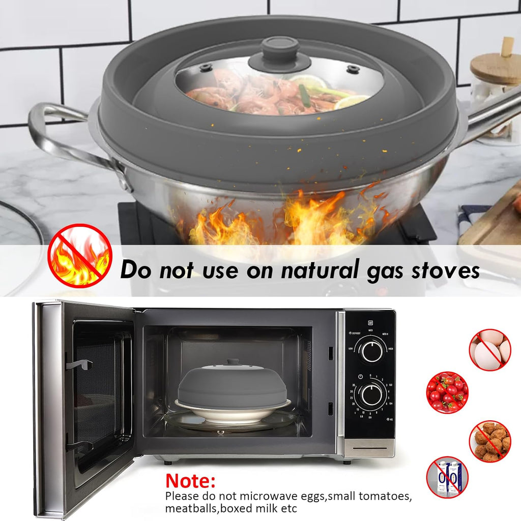 Microwave Splatter Cover with Collapsible Silicone and Glass, 10.5 inch, BPA Free K4307