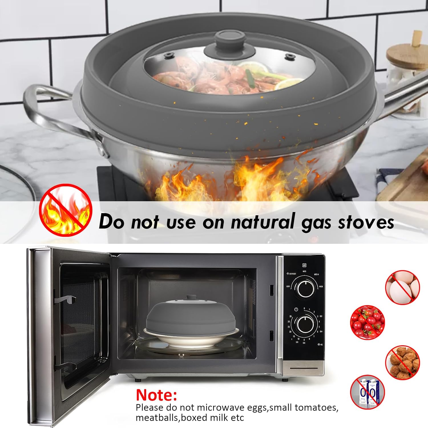 Microwave Splatter Cover with Collapsible Silicone and Glass, 10.5 inch, BPA Free K4307