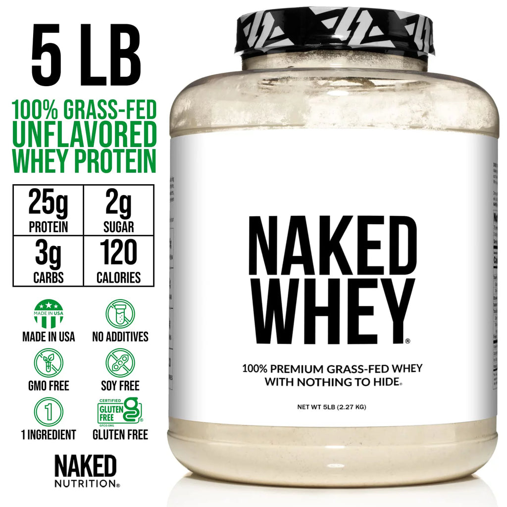 Naked WHEY 5LB Unflavored Whey Protein Powder, 100% Grass Fed, 1 Ingredient J97515
