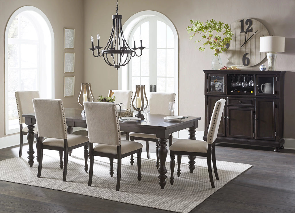Grayish Brown Finish Birch Veneer Dining Table with Draw Leaf L393