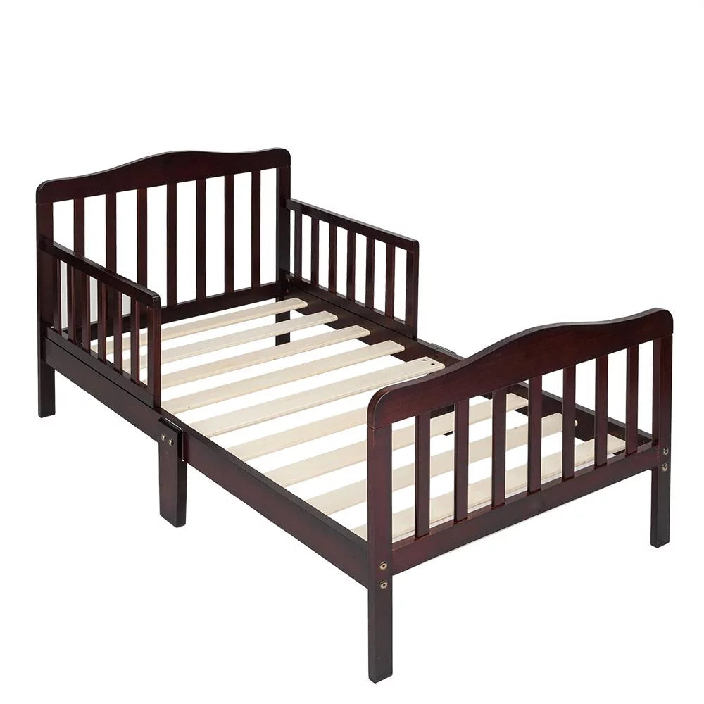UBesGoo Toddler Wood Bed with Safety Rail Fence, Cherry Z260686