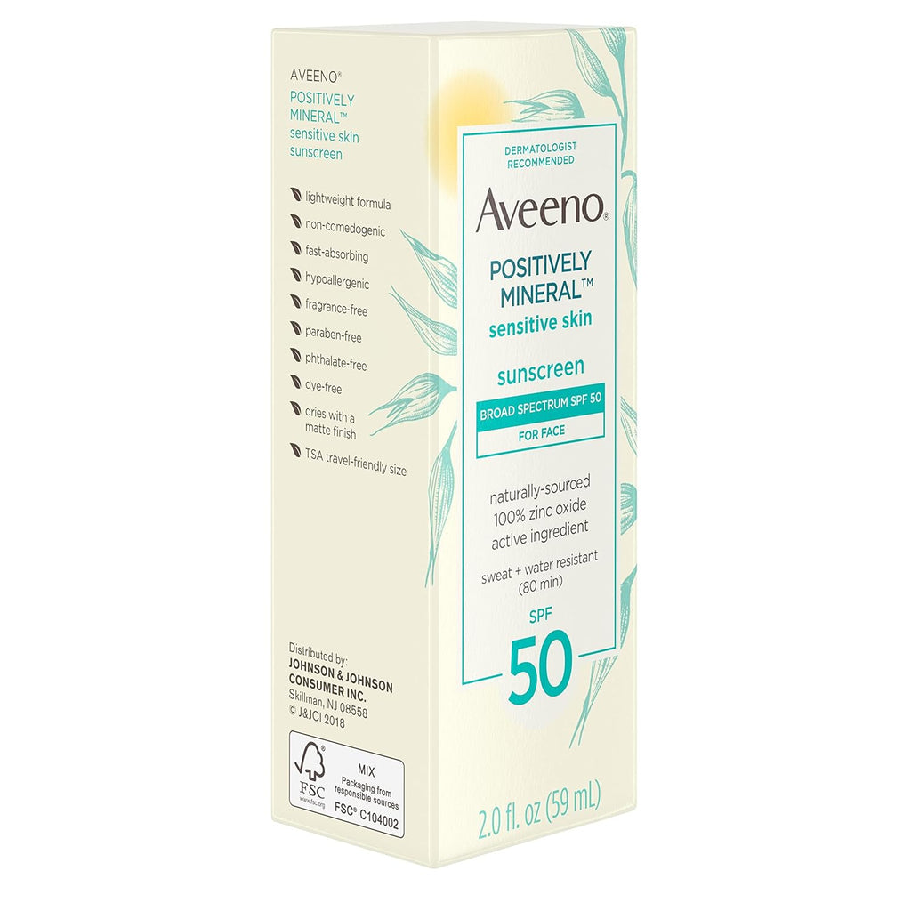 Aveeno Positively Mineral Sensitive Skin Daily Sunscreen Lotion SPF 50, 2 fl oz A358