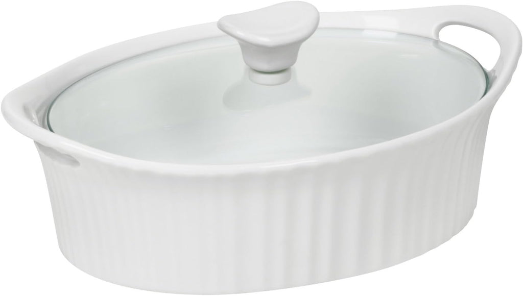 Corningware French White III Oval Casserole with Glass Cover, 1.5-Quart