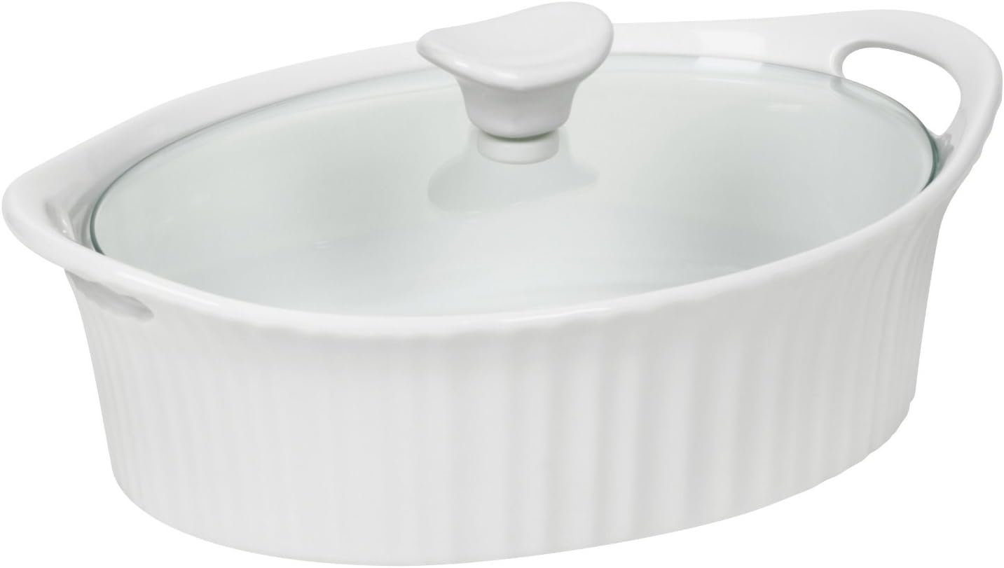Corningware French White III Oval Casserole with Glass Cover, 1.5-Quart