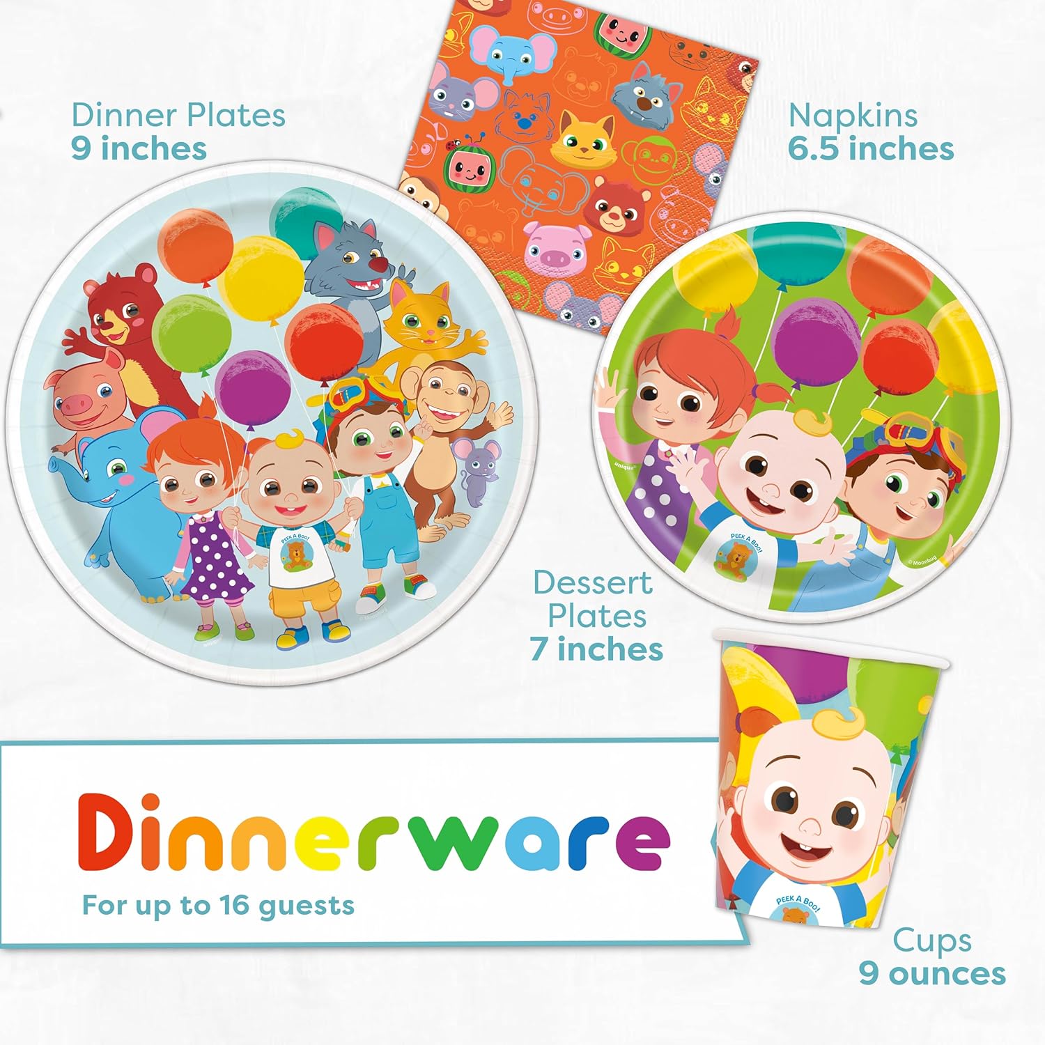 Cocomelon Party Supplies Set for 16 Guests with Banner, Table Cover, Plates, Napkins, Cups and Sticker Z3622