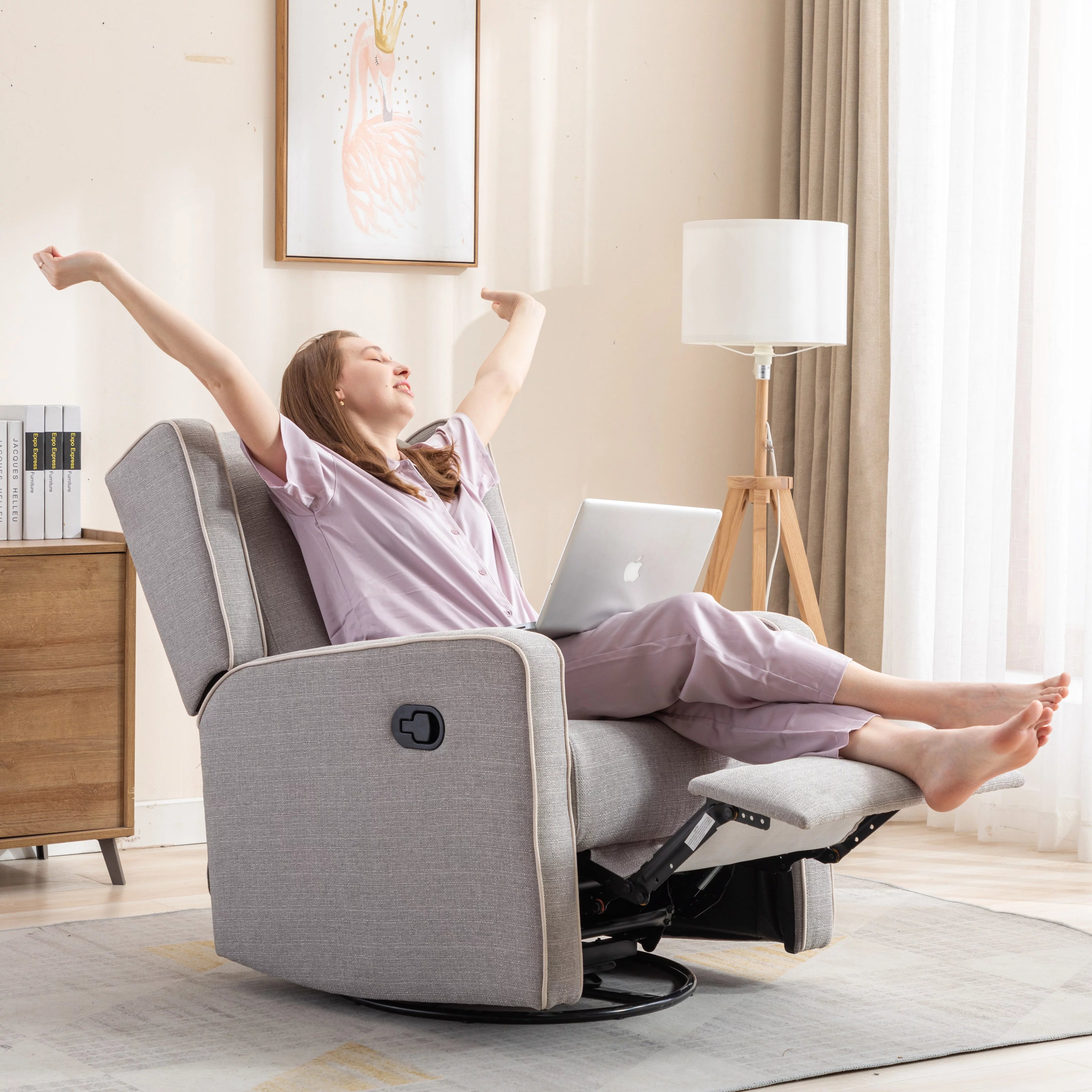 Bonzy Home Swivel Rocker Recliner Chair, Gray R713299