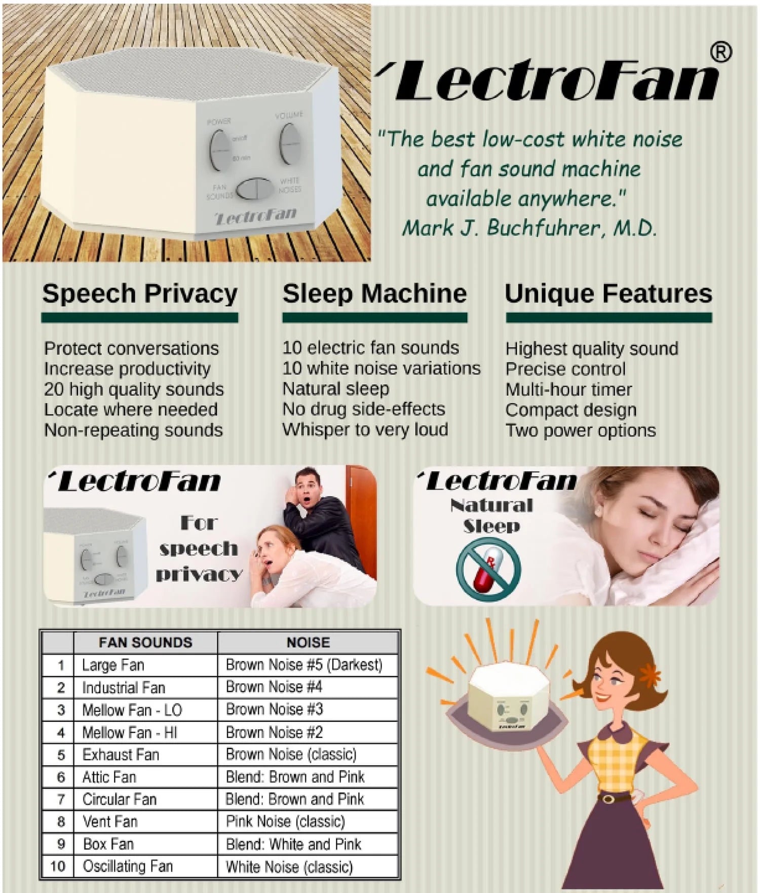 LectroFan White Noise & Fan Sound Machine, Black V789