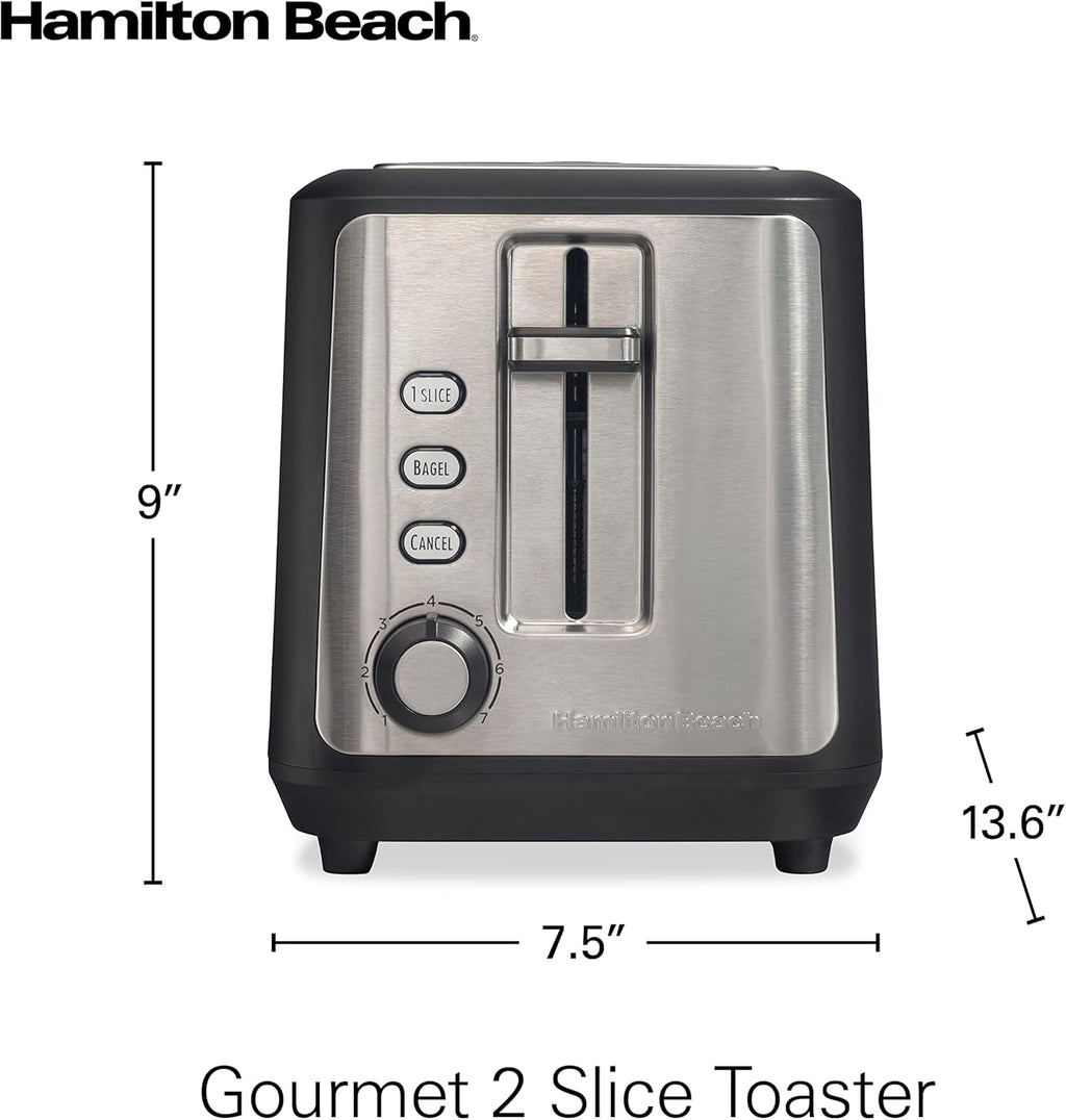 Hamilton Beach Gourmet 2 Slice Slot Toaster, Extra Long & Wide Slots, Matte Black and Stainless Steel E59353