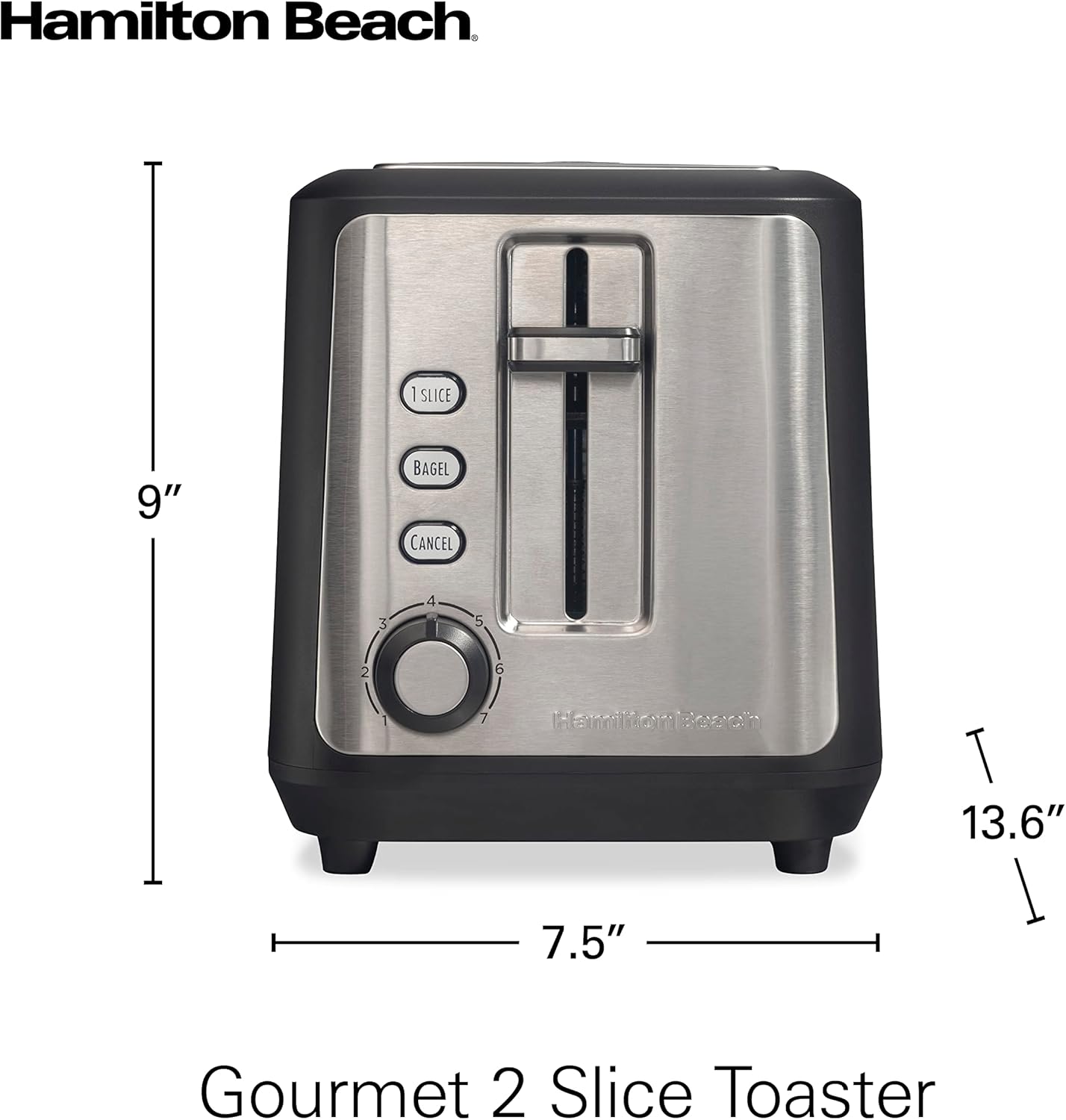 Hamilton Beach Gourmet 2 Slice Slot Toaster, Extra Long & Wide Slots, Matte Black and Stainless Steel E59353