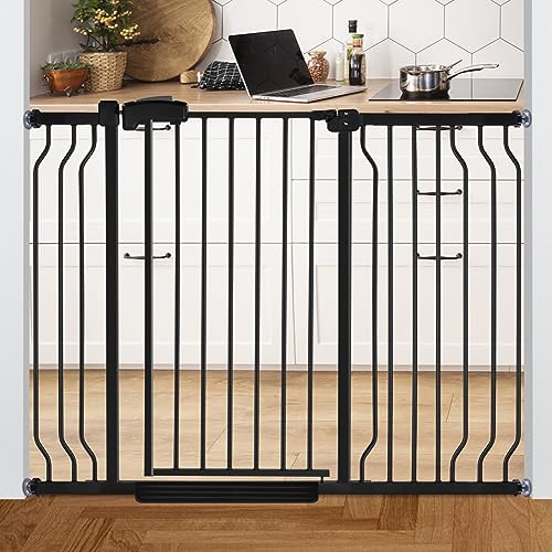 37.4" Extra Tall Baby Gate for Stairs Doorways with Door, 29-52.5" Wide Easy Install Dog Gate Indoor, Safety Metal Pressure Mounted Pet Gate with Walk-Thru Auto Close for The House, Black