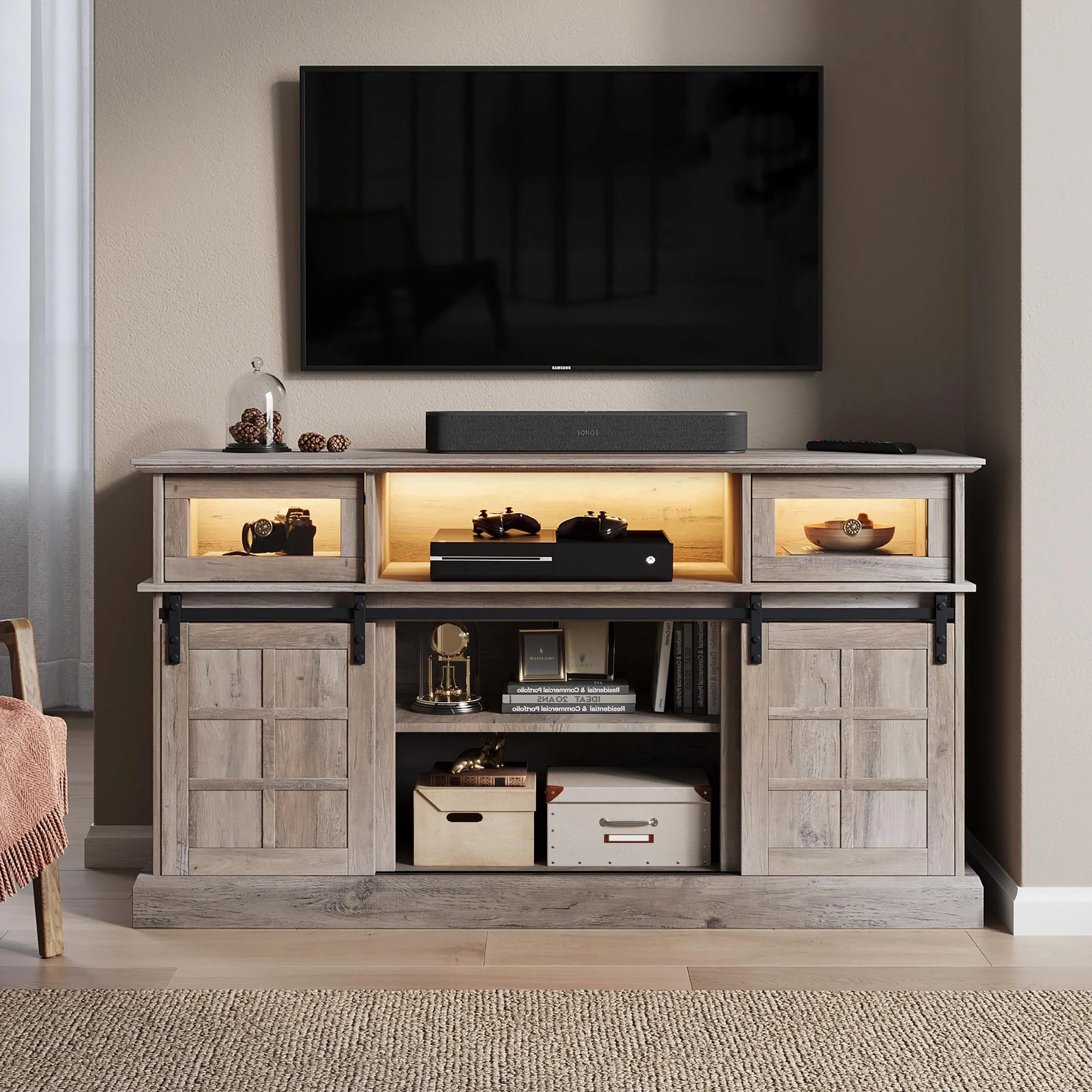 LGHM TV Stand with LED Lights for TVs Up to 65", Gray G984