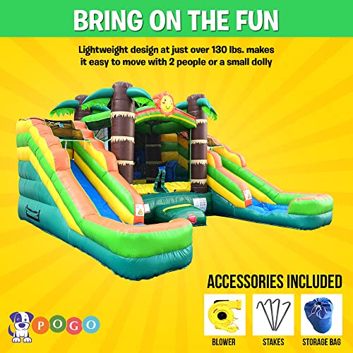 Pogo Bounce House Crossover Tropical Inflatable with Double Water Slides for Kids C150758