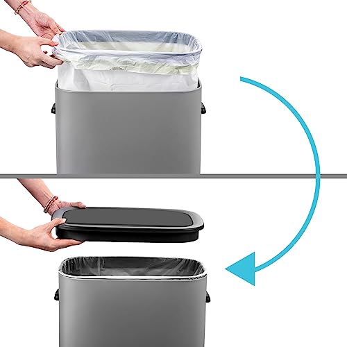 60L Dual Trash Can and Recycling Bin, Stainless Steel, Open Top O1697